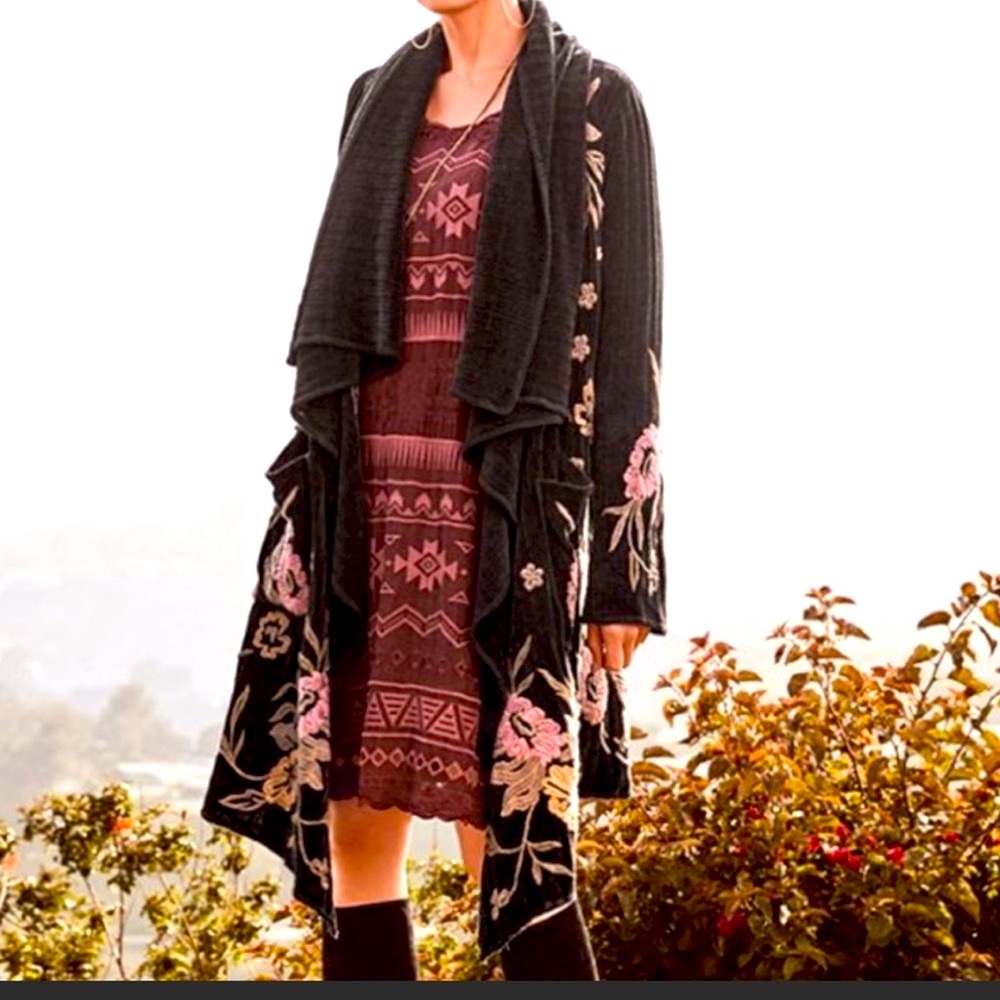 JOHNNY WAS Southwestern Tribal Embroidered Avery Burgundy Comfy Dress Sz XL, 1x